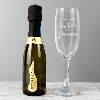 Personalised Its Time for Prosecco Flute & Mini Prosecco Set - Personalise It!