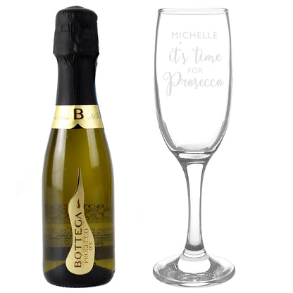 Personalised Its Time for Prosecco Flute & Mini Prosecco Set - Personalise It!