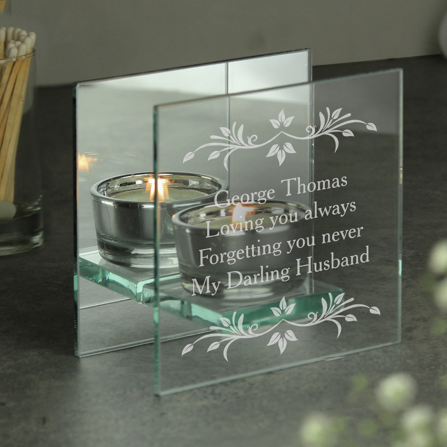 Personalised Sentiments Mirrored Glass Tea Light Candle Holder - Personalise It!