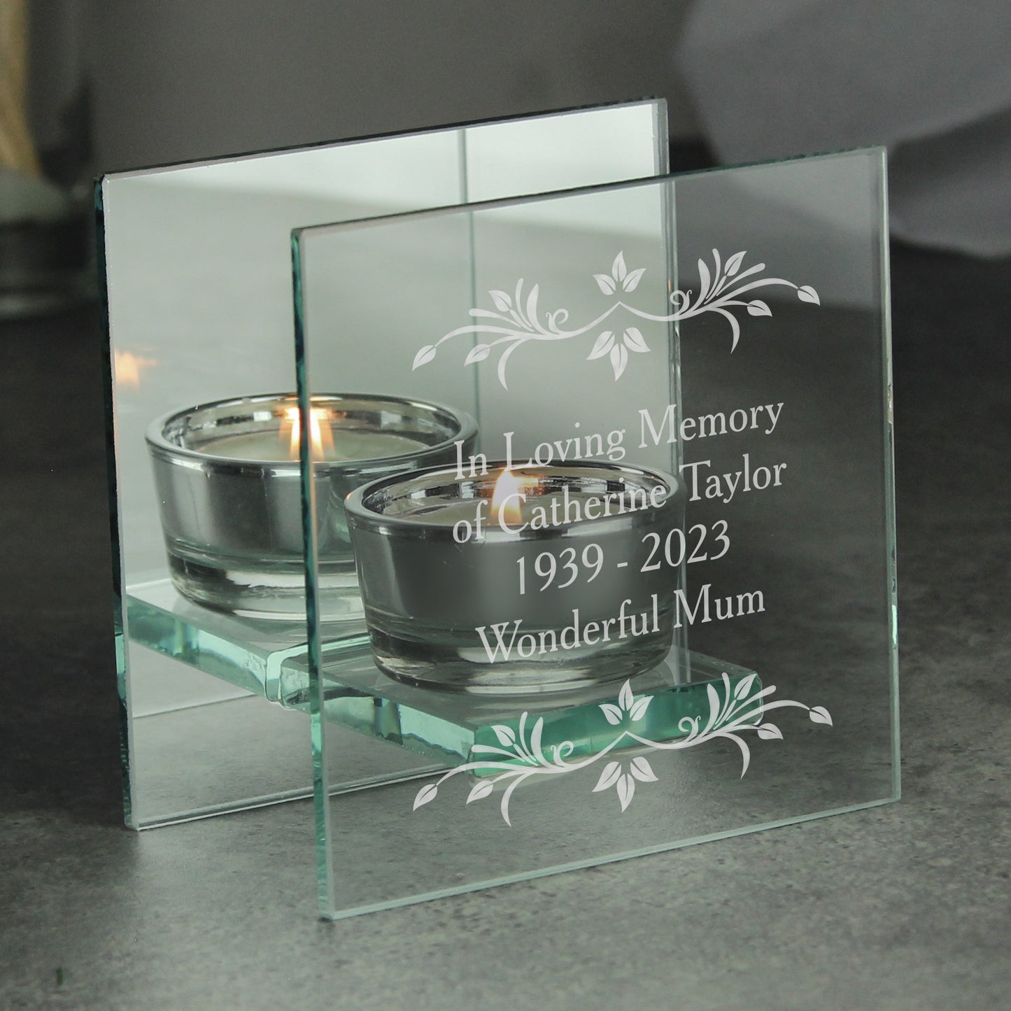 Personalised Sentiments Mirrored Glass Tea Light Candle Holder - Personalise It!
