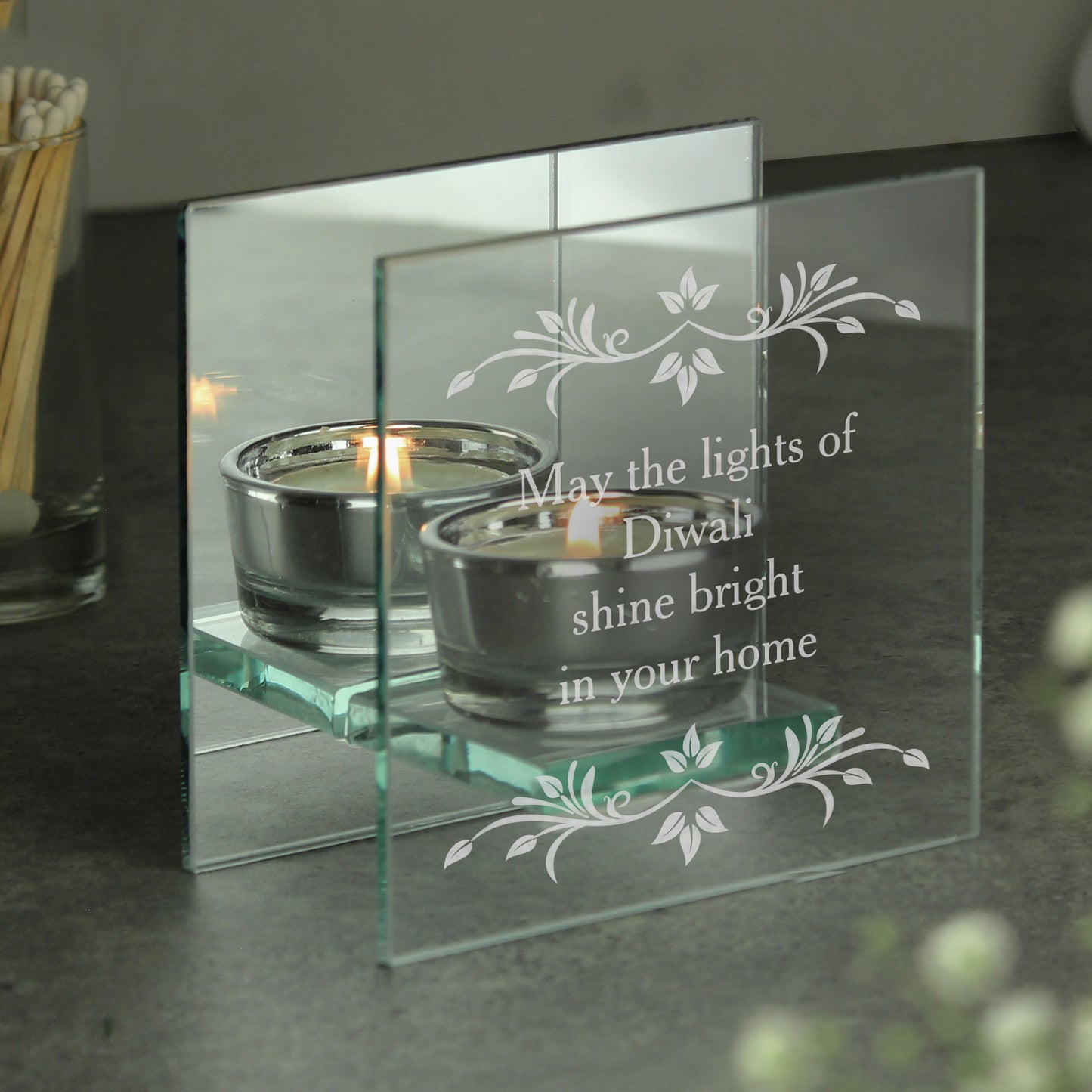 Personalised Sentiments Mirrored Glass Tea Light Candle Holder - Personalise It!