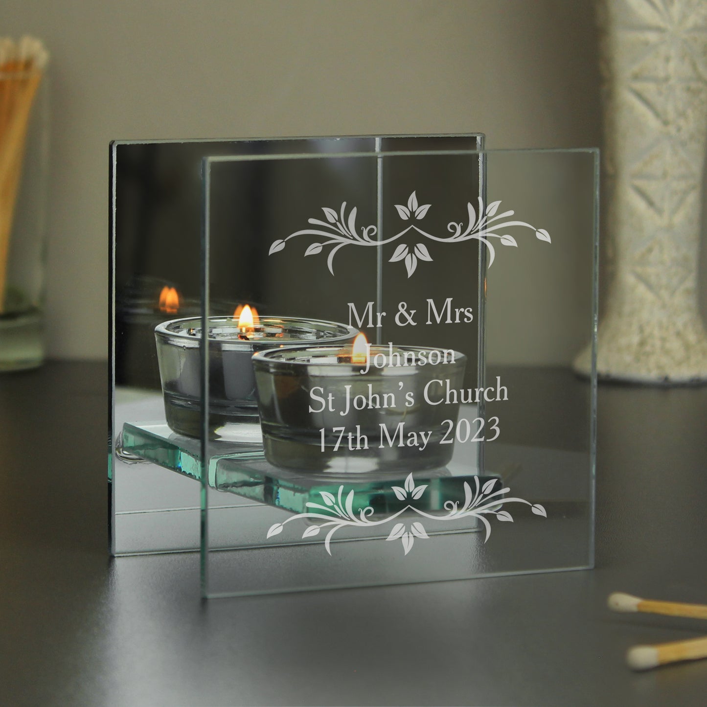 Personalised Sentiments Mirrored Glass Tea Light Candle Holder - Personalise It!