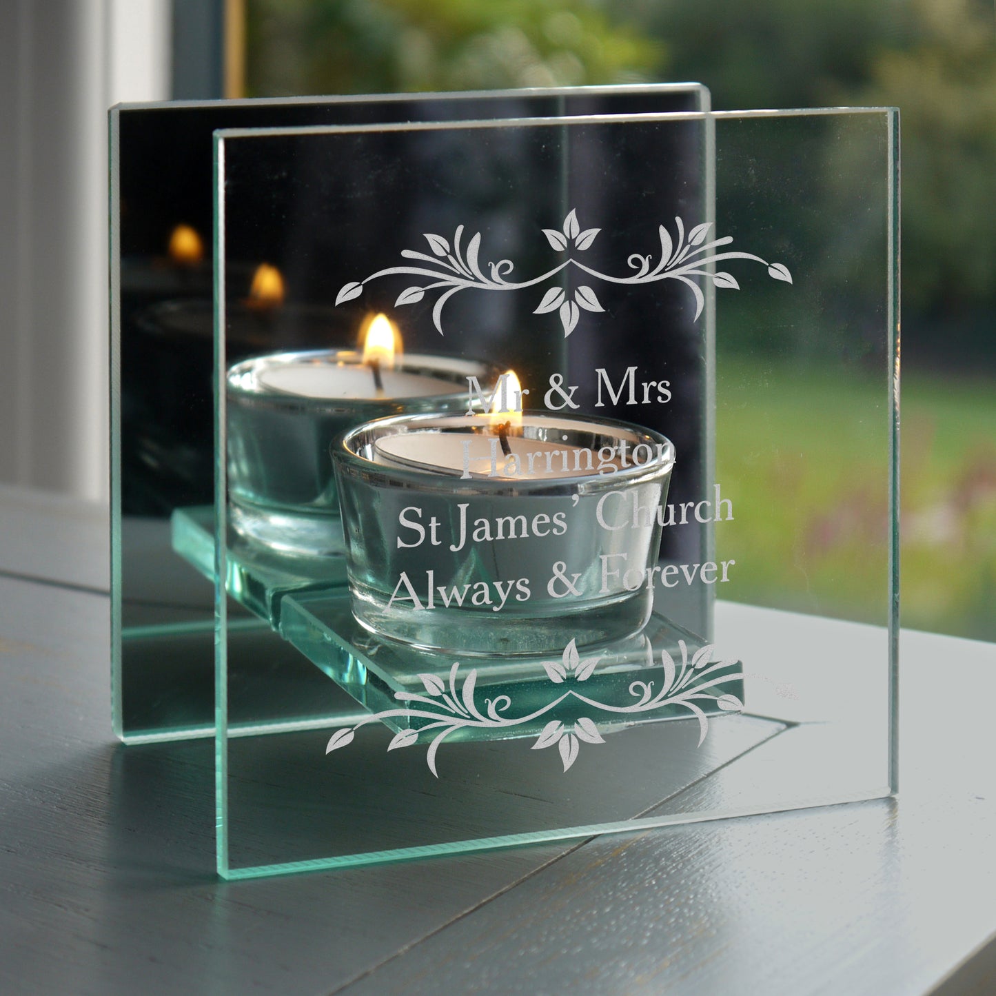Personalised Sentiments Mirrored Glass Tea Light Candle Holder - Personalise It!