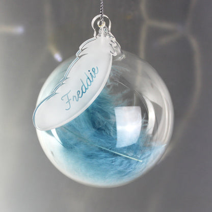 Personalised Blue Feather Glass Bauble - Personalise It!