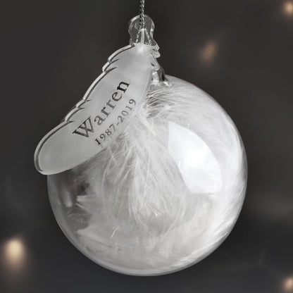 Personalised Name & Date Feather Glass Bauble - Personalise It!