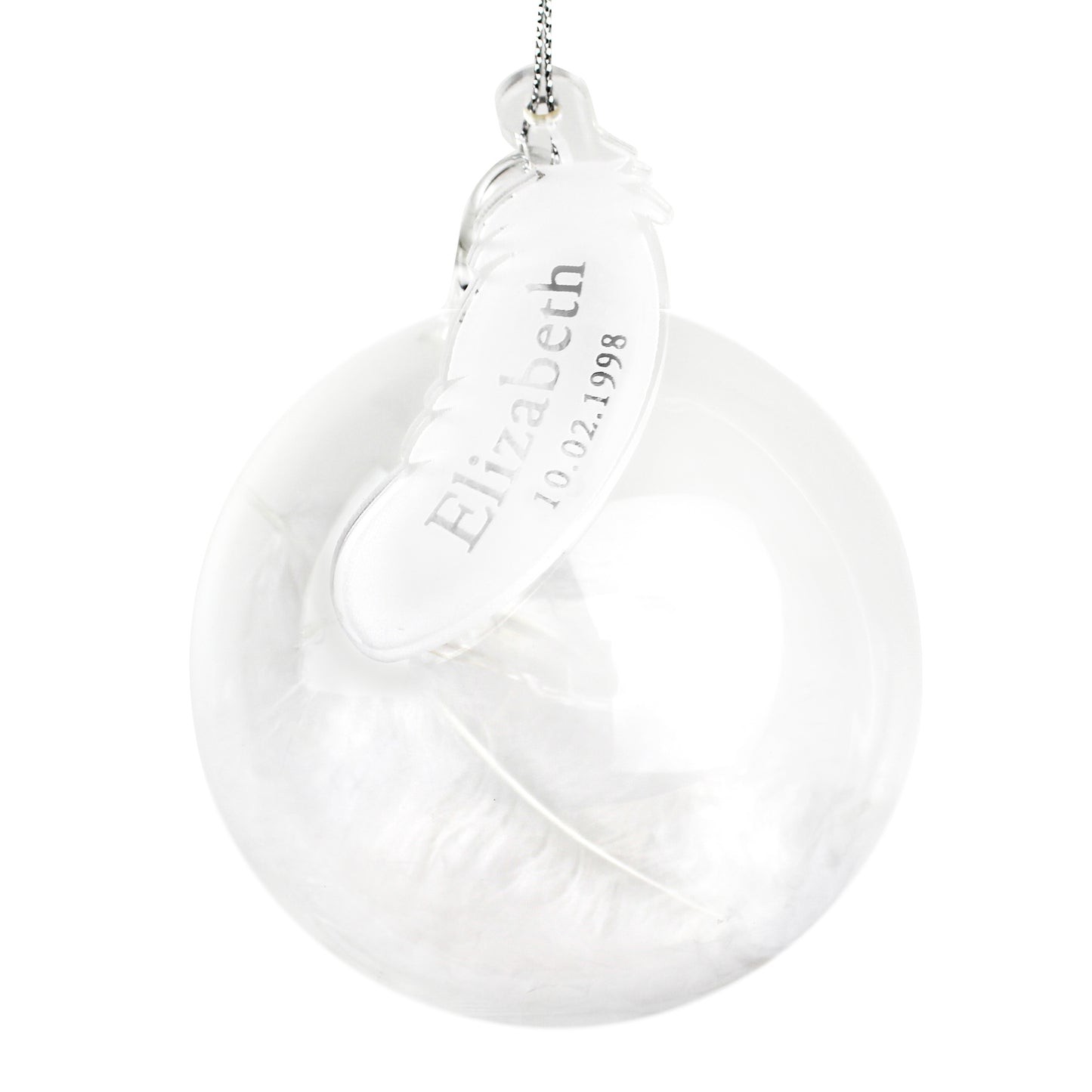 Personalised Name & Date Feather Glass Bauble - Personalise It!