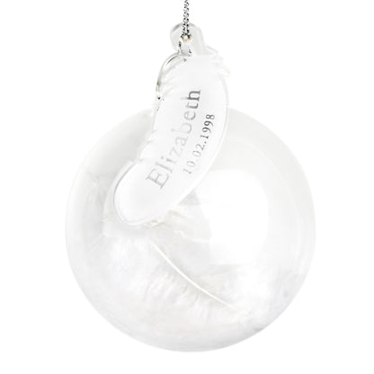 Personalised Name & Date Feather Glass Bauble - Personalise It!