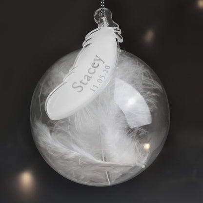 Personalised Name & Date Feather Glass Bauble - Personalise It!