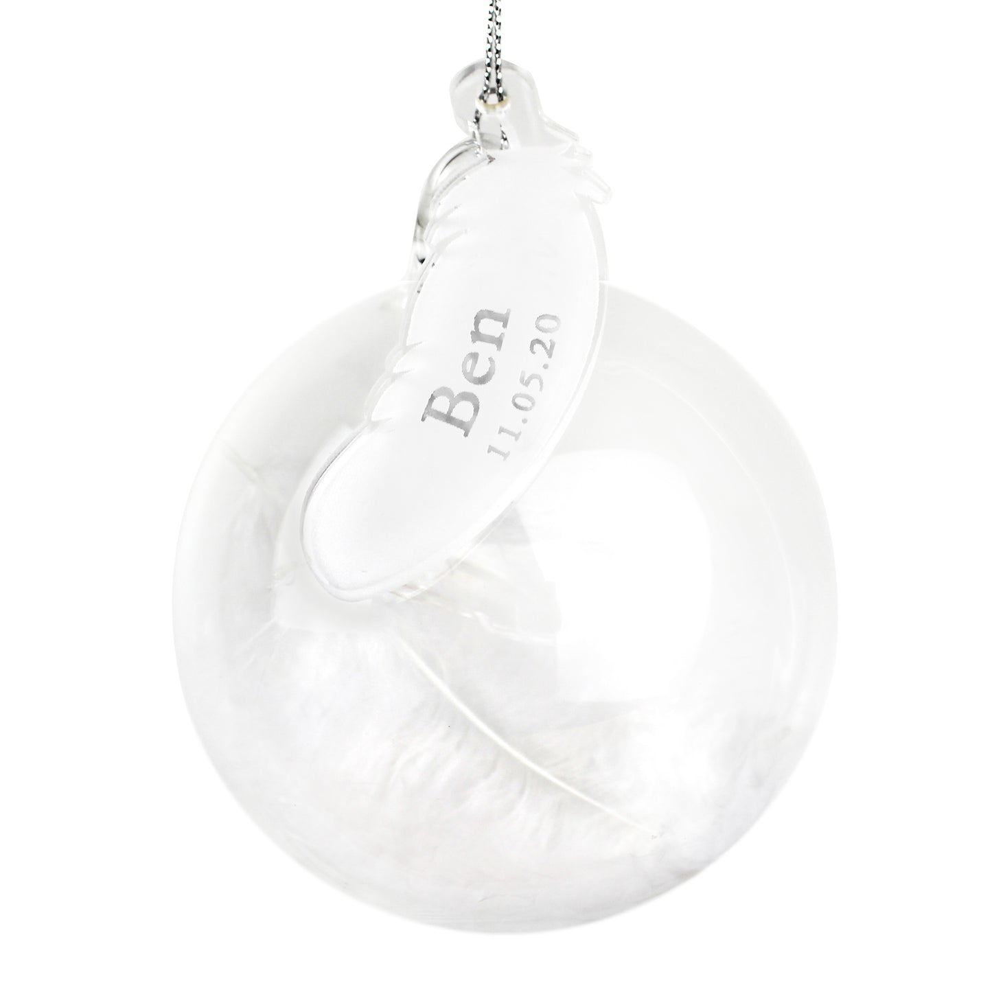Personalised Name & Date Feather Glass Bauble - Personalise It!