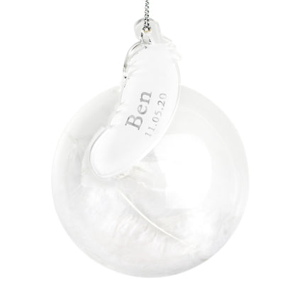 Personalised Name & Date Feather Glass Bauble - Personalise It!