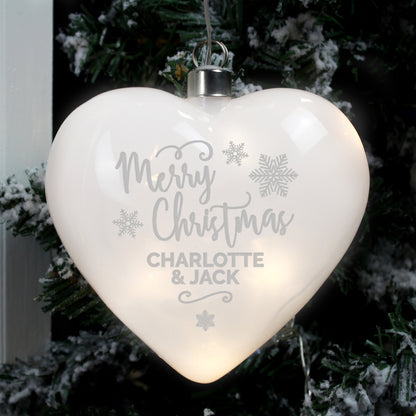 Personalised Merry Christmas LED Hanging Glass Heart - Personalise It!