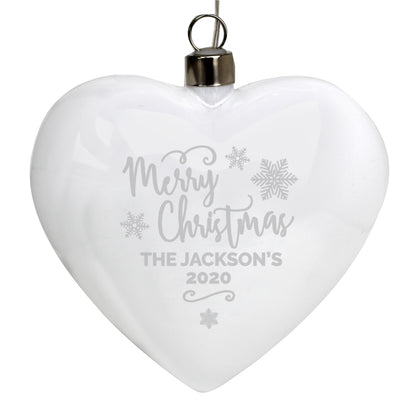 Personalised Merry Christmas LED Hanging Glass Heart - Personalise It!