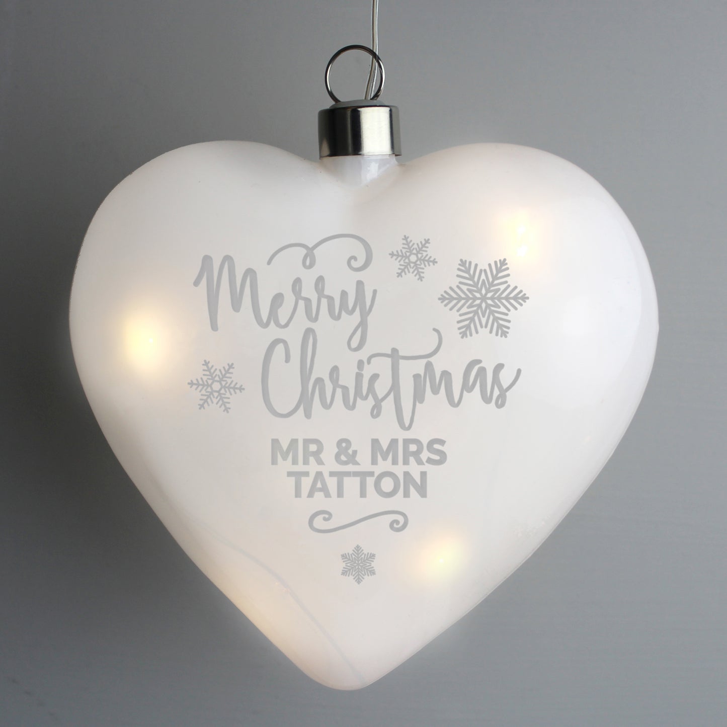 Personalised Merry Christmas LED Hanging Glass Heart - Personalise It!