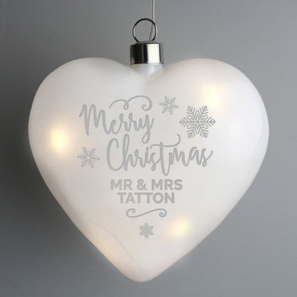 Personalised Merry Christmas LED Hanging Glass Heart - Personalise It!