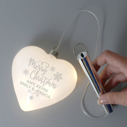 Personalised Merry Christmas LED Hanging Glass Heart - Personalise It!