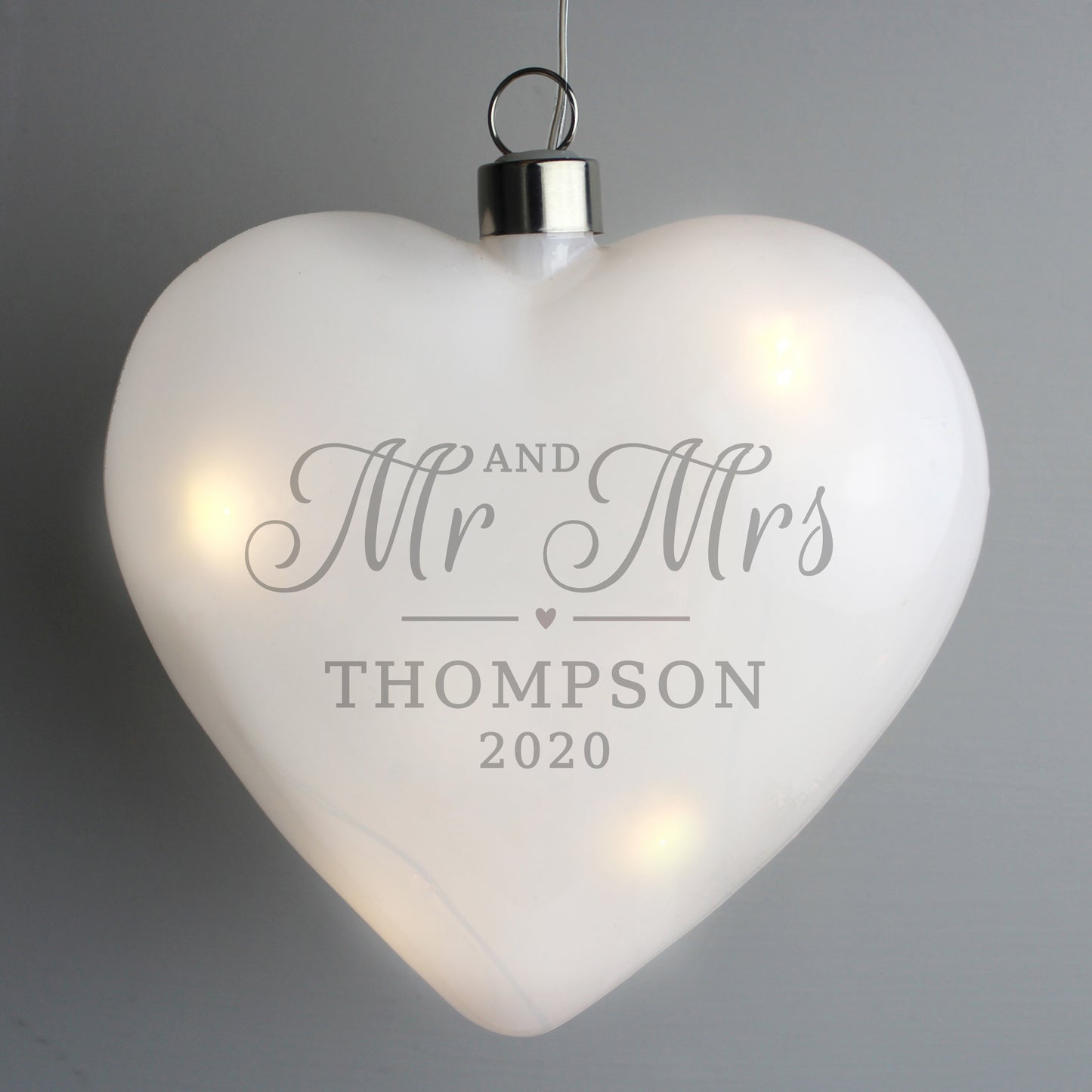 Personalised Mr & Mrs LED Hanging Glass Heart - Personalise It!