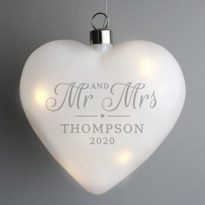 Personalised Mr & Mrs LED Hanging Glass Heart - Personalise It!