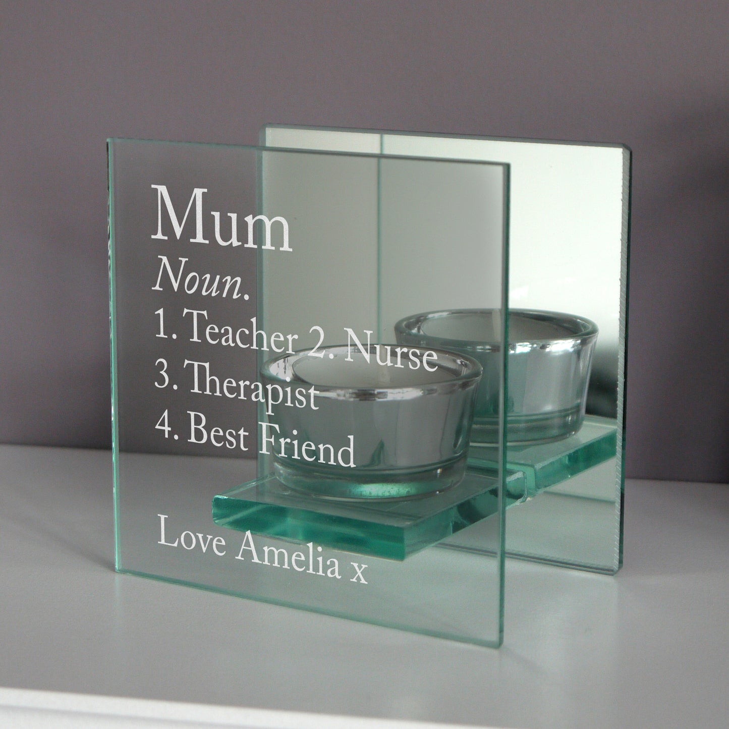 Personalised Definition Mirrored Glass Tea Light Candle Holder - Personalise It!