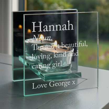 Personalised Definition Mirrored Glass Tea Light Candle Holder - Personalise It!