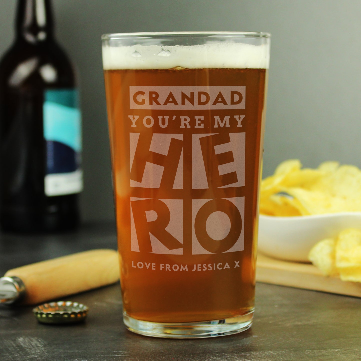 Personalised My Hero Father's Day Pint Glass - Personalise It!