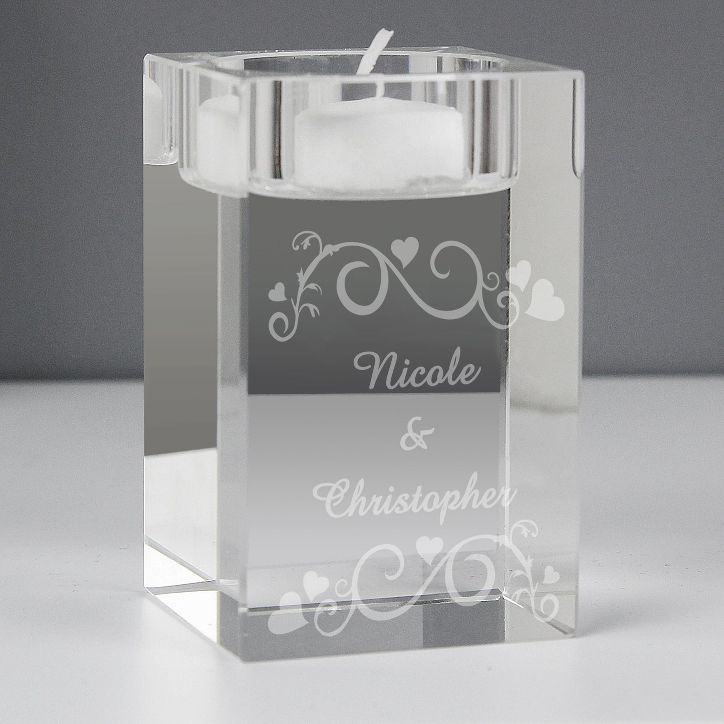Personalised Ornate Swirl Glass Tea Light Candle Holder - Personalise It!