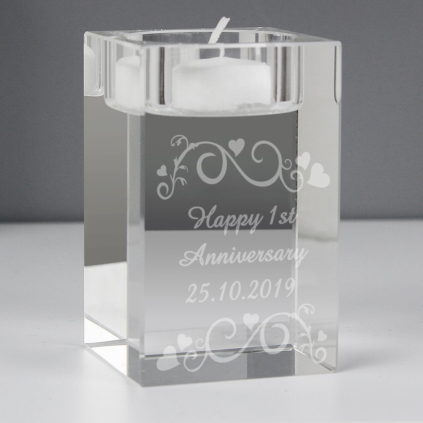 Personalised Ornate Swirl Glass Tea Light Candle Holder - Personalise It!