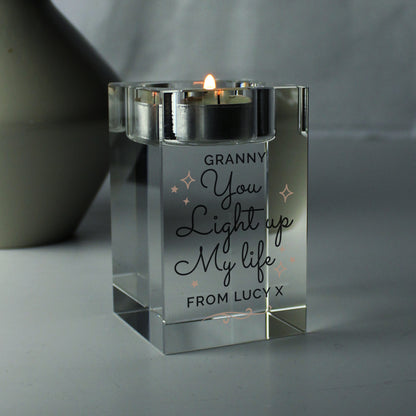 Personalised You Light Up My Life Glass Tea Light Holder - Personalise It!