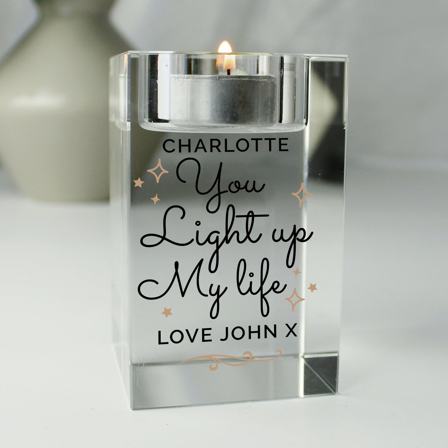 Personalised You Light Up My Life Glass Tea Light Holder - Personalise It!