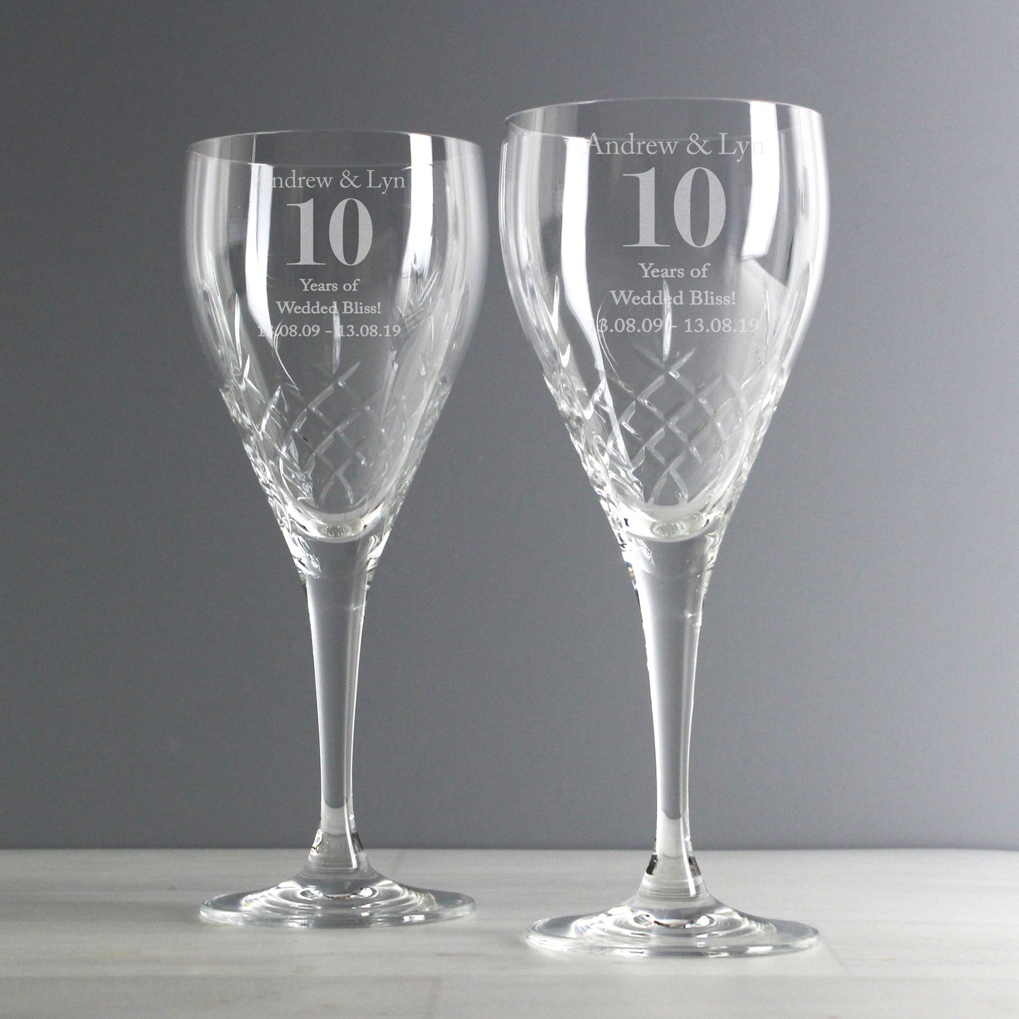 Personalised Anniversary Pair of Crystal Wine Glasses - Personalise It!