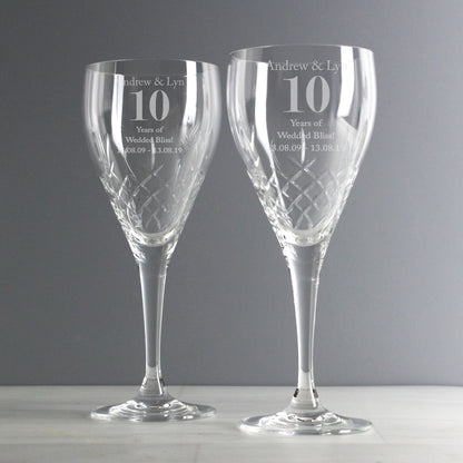 Personalised Anniversary Pair of Crystal Wine Glasses - Personalise It!