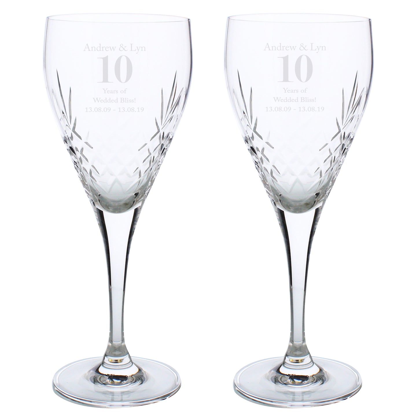 Personalised Anniversary Pair of Crystal Wine Glasses - Personalise It!