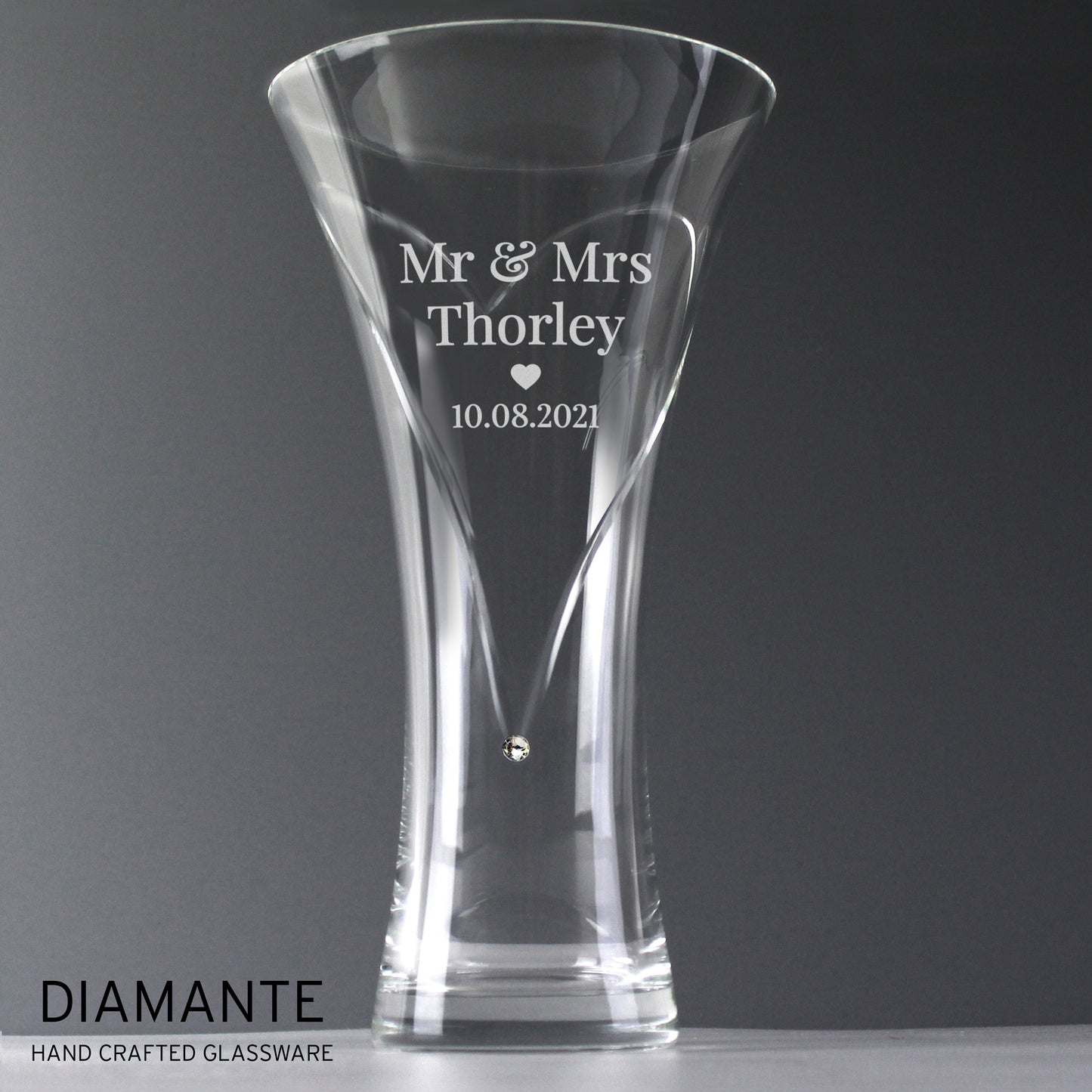 Personalised Mr & Mrs Large Hand Cut Diamante Heart Vase with Swarovski Elements - Personalise It!