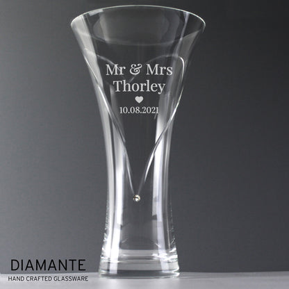 Personalised Mr & Mrs Large Hand Cut Diamante Heart Vase with Swarovski Elements - Personalise It!