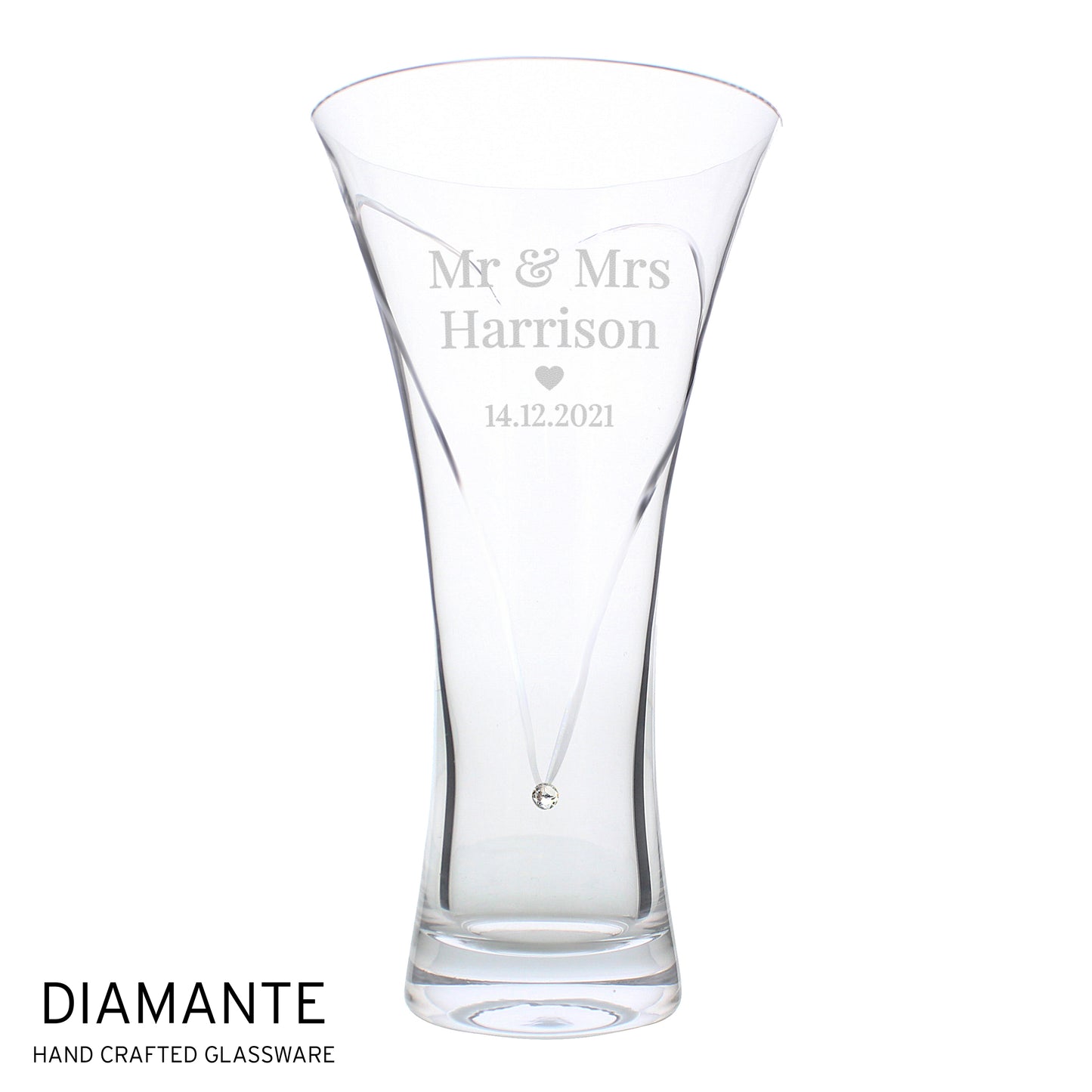 Personalised Mr & Mrs Large Hand Cut Diamante Heart Vase with Swarovski Elements - Personalise It!