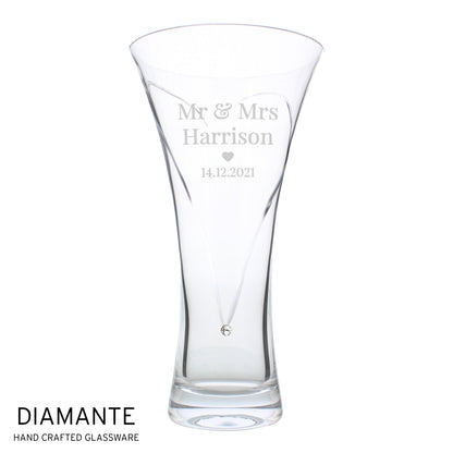 Personalised Mr & Mrs Large Hand Cut Diamante Heart Vase with Swarovski Elements - Personalise It!