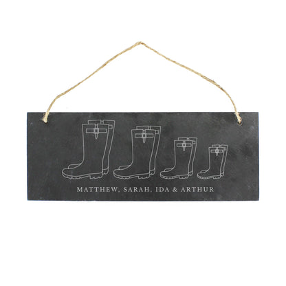 Personalised Welly Boot Family of Four Hanging Slate Plaque - Personalise It!