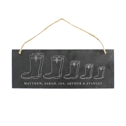 Personalised Welly Boot Family of Five Hanging Slate Plaque - Personalise It!