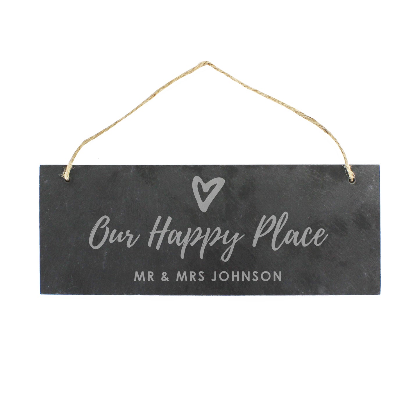 Personalised Our Happy Place Hanging Slate Plaque - Personalise It!