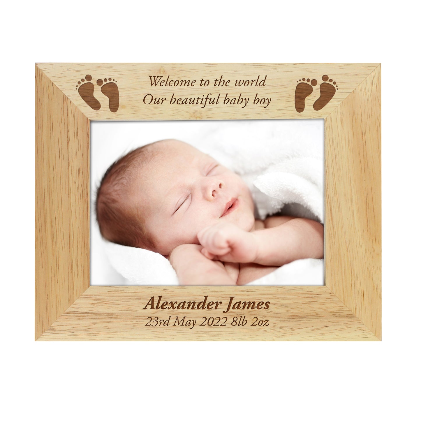 Personalised Baby Feet 7x5 Landscape Wooden Photo Frame - Personalise It!