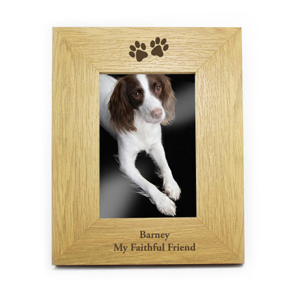 Personalised Oak Finish 4x6 Paw Prints Photo Frame - Personalise It!