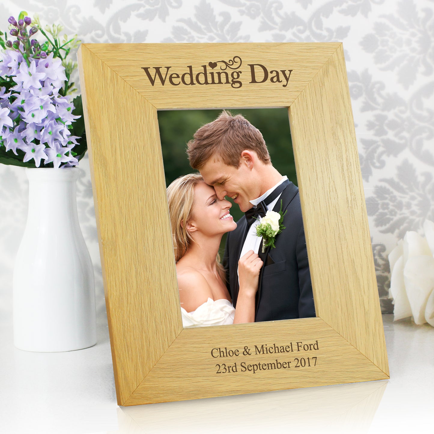 Personalised Wedding Day 4x6 Oak Finish Photo Frame - Personalise It!