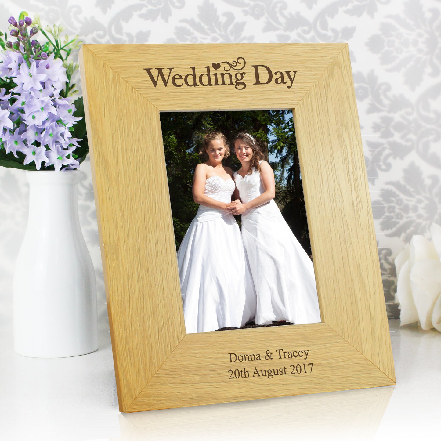 Personalised Wedding Day 4x6 Oak Finish Photo Frame - Personalise It!