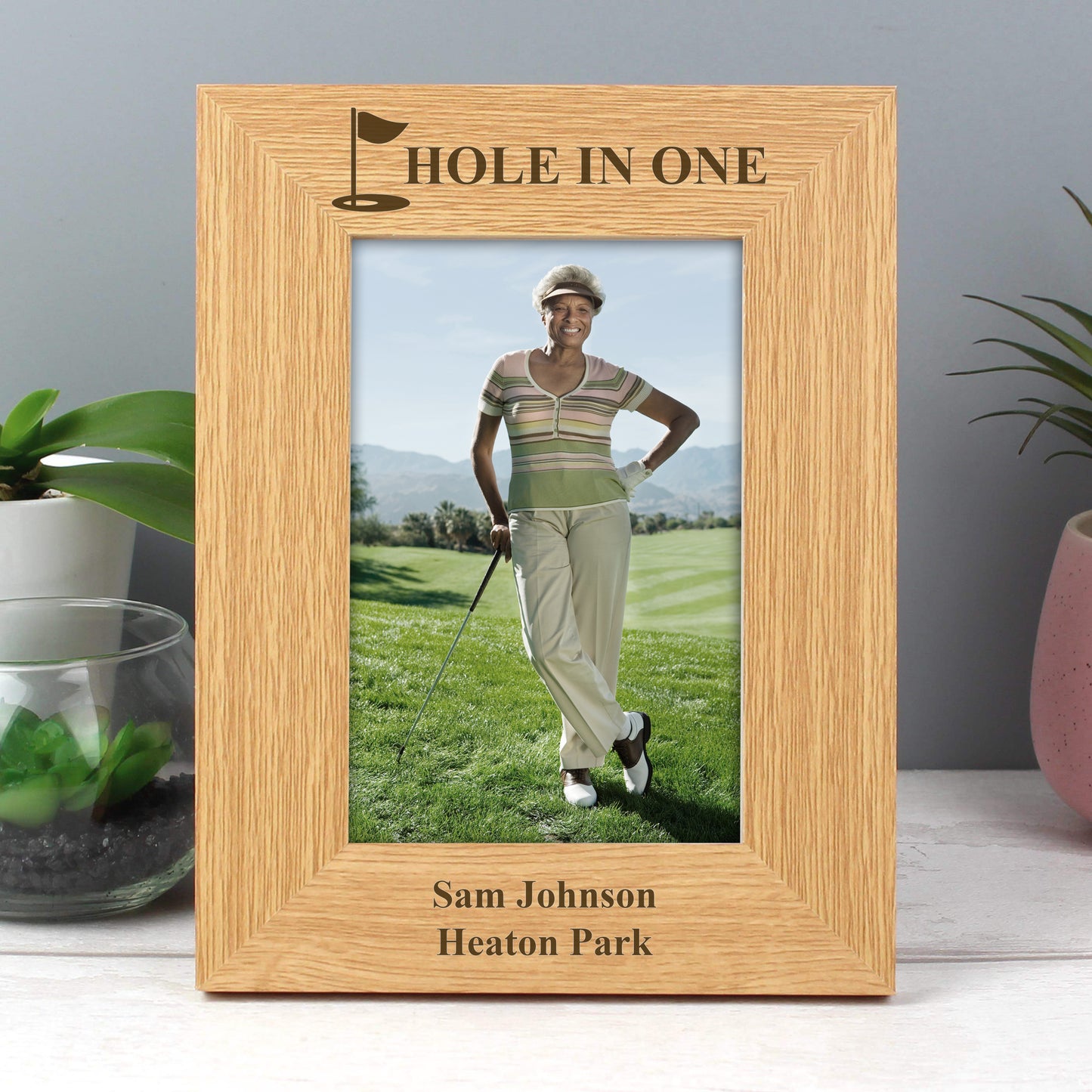 Personalised Oak Finish 4x6 Golf Photo Frame - Personalise It!