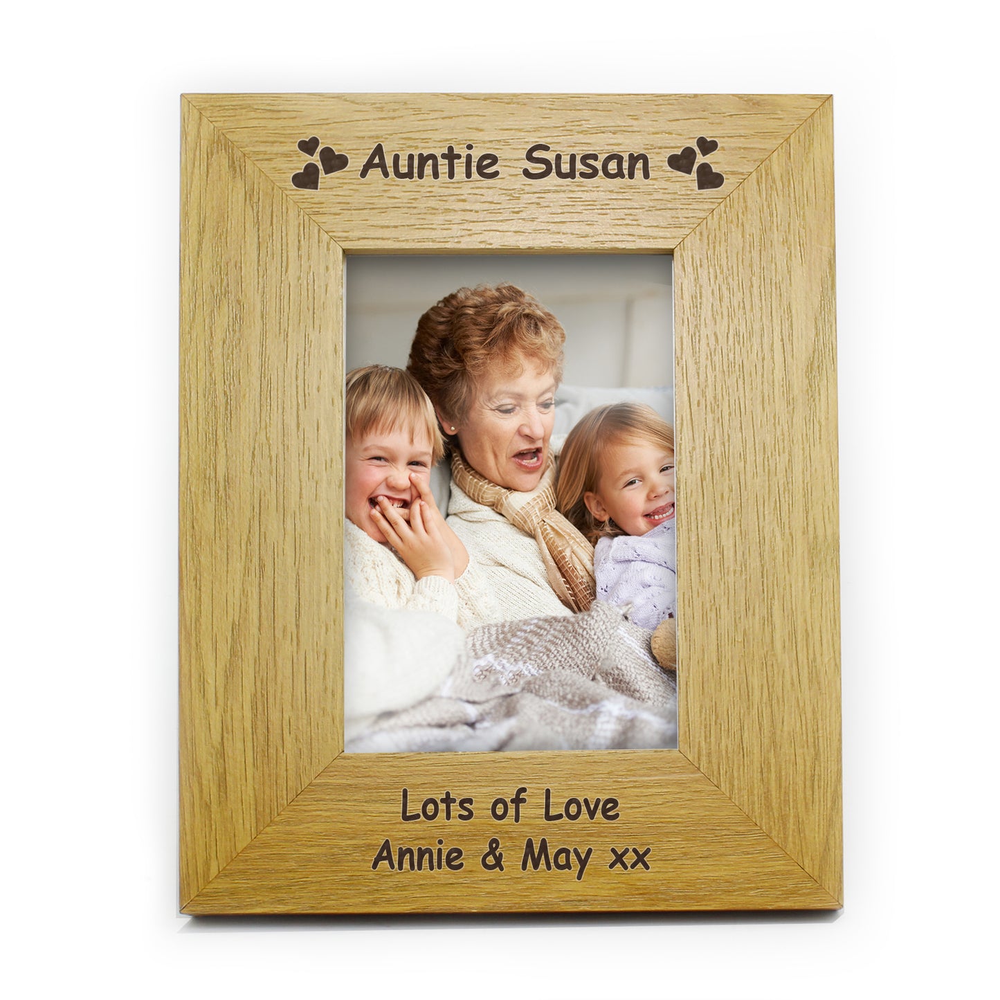Personalised Hearts 4x6 Oak Finish Photo Frame - Personalise It!