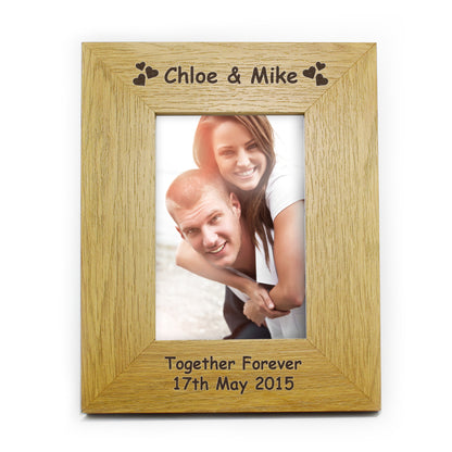 Personalised Hearts 4x6 Oak Finish Photo Frame - Personalise It!