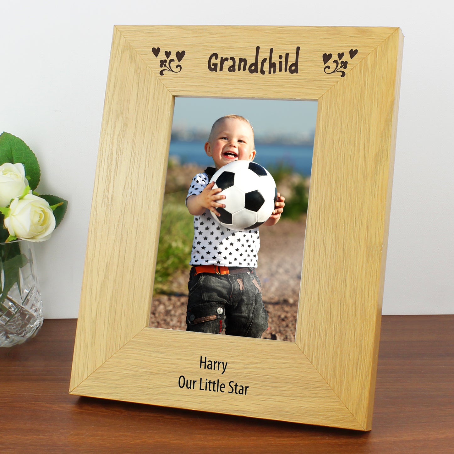 Personalised Oak Finish 4x6 Grandchild Photo Frame - Personalise It!