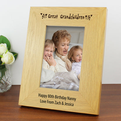 Personalised Great Grandchildren 4x6 Oak Finish Photo Frame - Personalise It!