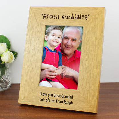 Personalised Oak Finish 4x6 Great Grandchild Photo Frame - Personalise It!