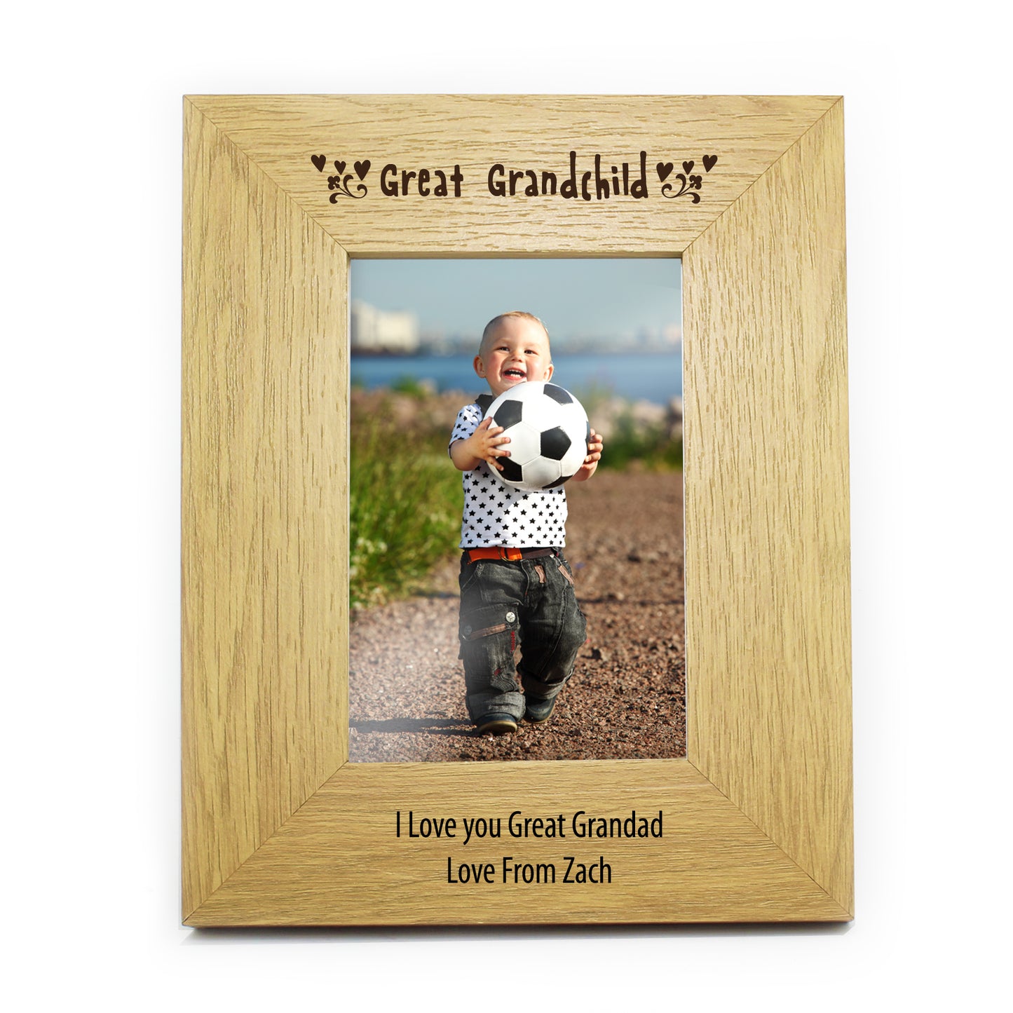 Personalised Oak Finish 4x6 Great Grandchild Photo Frame - Personalise It!