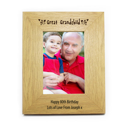 Personalised Oak Finish 4x6 Great Grandchild Photo Frame - Personalise It!